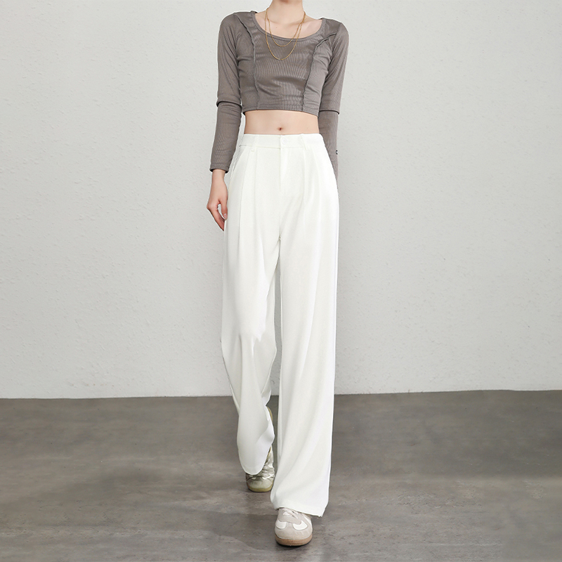 High-End White Pants for Women, New Summer Style, Suit-Style Wide-Leg Pants, Petite High-Waisted Slim Straight-Leg Floor-Length Casual Pants