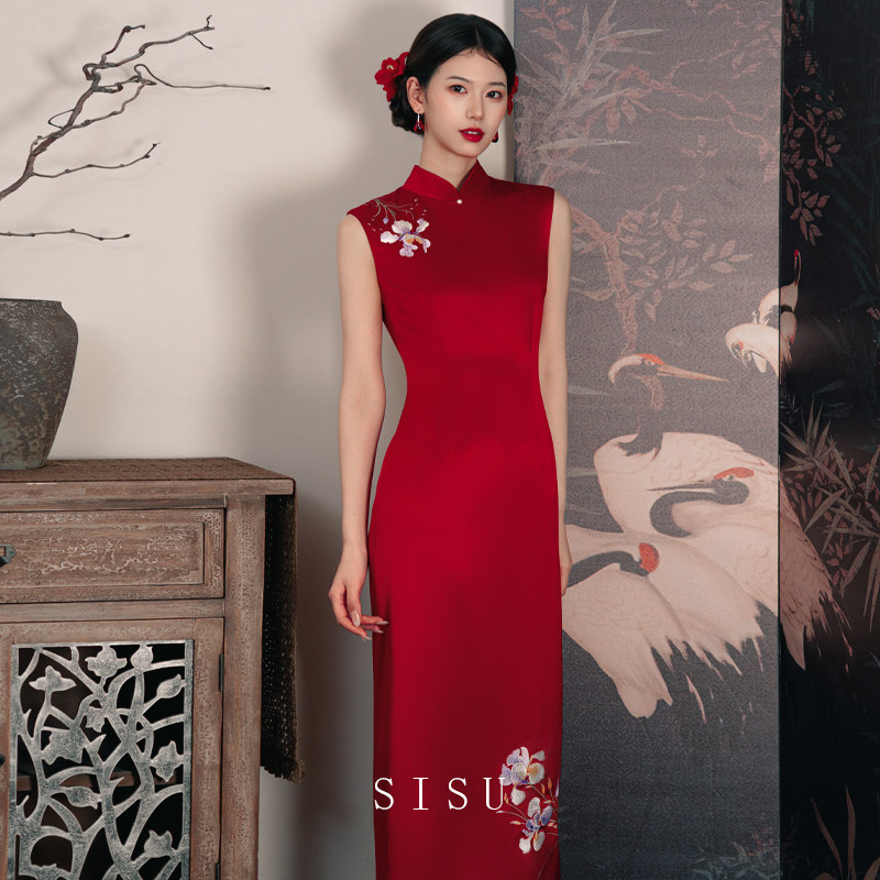 sisu новое китайское платье для тостов, свадебное платье для невесты, платье с вышивкой на задней двери, красное платье высокого класса