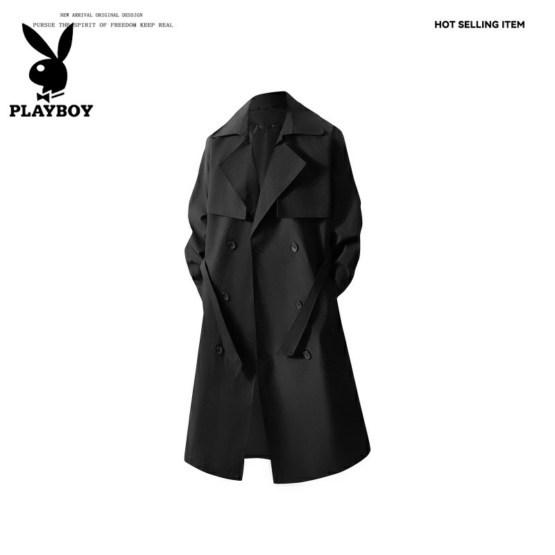 Черная ветровка средней длины в немецком стиле Playboy, пальто выше колена в британском стиле, двубортный повседневный пиджак, тонкий