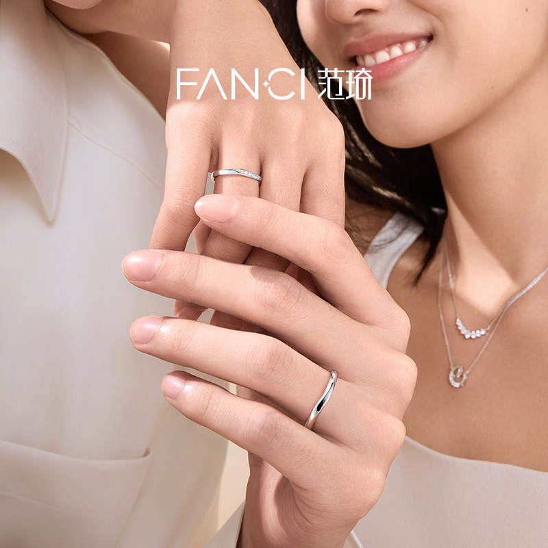 [Cultivated]Diamond Fanci Fan Qi Love-Flowing Diamond Ring 925 Silver Cultivated Diamond Couple Ring Valentine's Day Gift