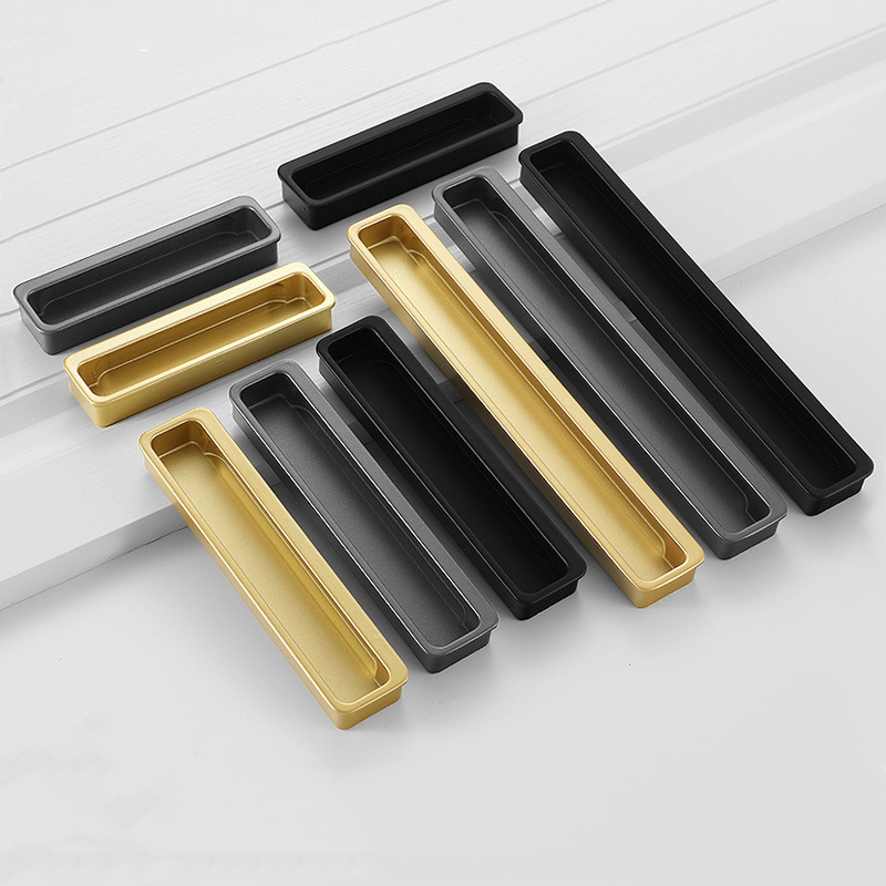 Embedded slotted push-pull sliding door black drawer dark handle gold wardrobe cabinet door embedded with invisible concealed handle