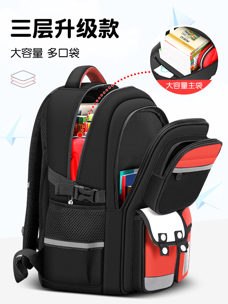 2025 New Model of Burden-Reducing Spine-Protecting Children's Schoolbag for Boys in Grades One to Three to Six, Boys' Elementary School Backpack