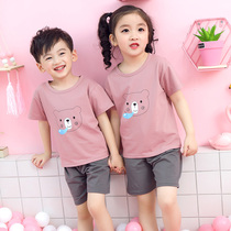 Childrens pajamas cotton short-sleeved shorts summer thin girls air-conditioning clothing childrens home clothes boys T-shirt suit