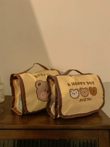 Милая складная косметичка, портативная вместительная и большая сумка через плечо, сумка для хранения для путешествий, с медвежатами, коллекция 2023, премиум класс