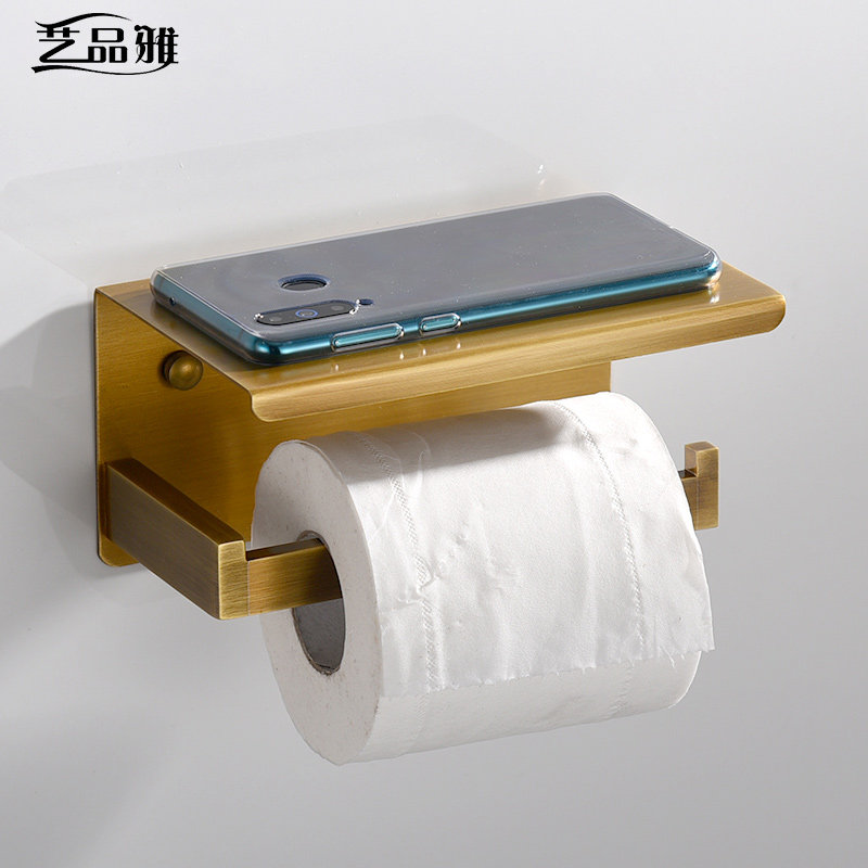 Full Copper Antique Paper Towel Rack Makeup Room Bathroom Wall-mounted Toilet Paper Shelve Paper Towel Box Roll Toilet Paper Cylinder Free