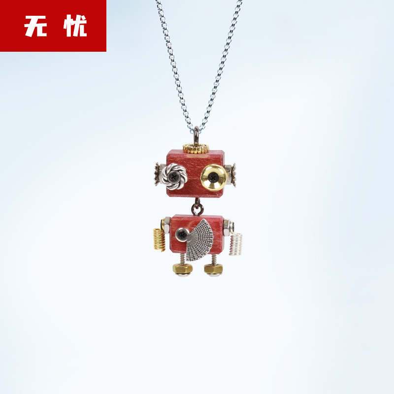 [Worry-Free] Punk Robot Handmade Necklace Creative Gift Wooden Keychain Couple Gift Keychain