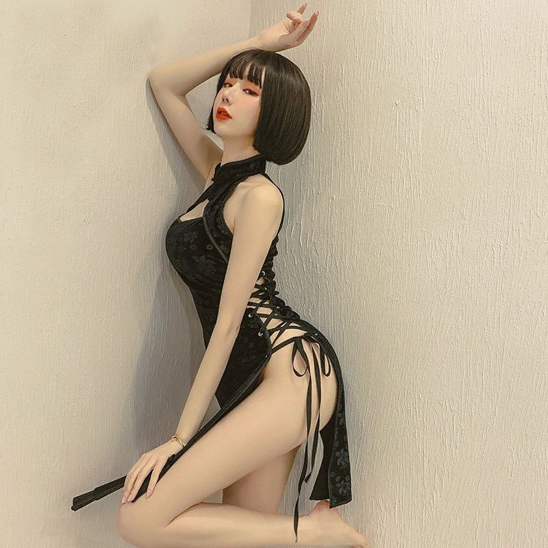 Belly pocket women's sexy lace suspenders nightdress belly pocket lover underwear flirting sexy pajamas summer cheongsam new