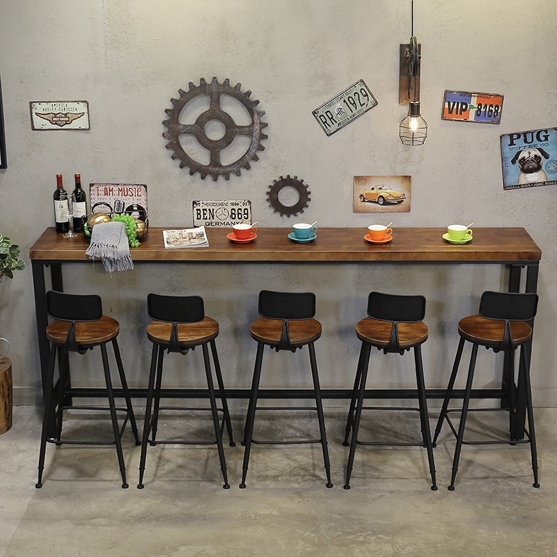 Bar Counter Solid Wood Strip Bar Counter table Bar with wall Milk Tea Shop Café Minimyo Home Balcony Table and chairs