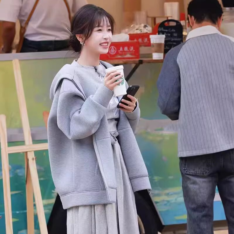 Korean Trendy Brand Neuadult Sweatshirt, Yu Shuxin's Same Style Cardigan, Zip-Up Hooded Women's Pure Cotton Loose Jacket for Both Men and Women