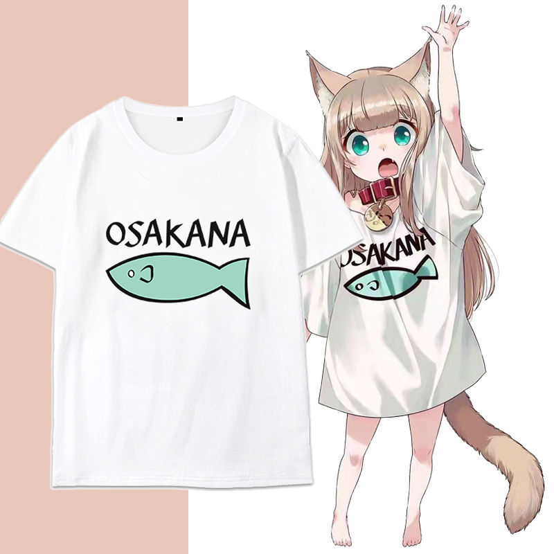 40 Original Teacher-Style Cat Girl Outfit Japanese Anime Same Style Peripheral Cosplay Short-Sleeve T-Shirt Two-Dimensional Girl Soybean Powder Summer