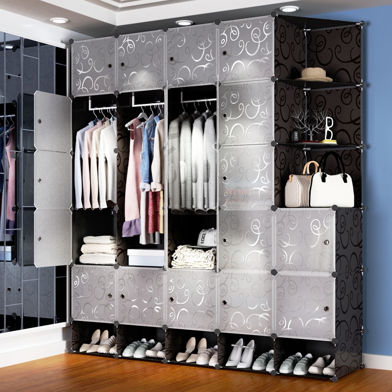 Simple Wardrobe Plastic Fabric Home Bedroom Reinforced Modular Storage Cabinet Clothes Storage Cabinet Assembly Hanging Wardrobe