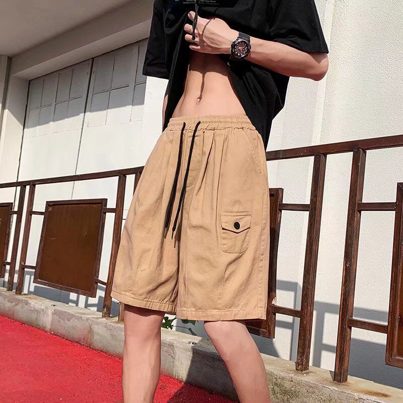 2022 Hong Kong style Korean ins trend retro Japanese all-match loose straight overalls casual pants shorts boys