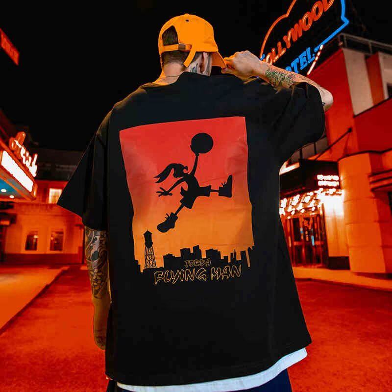 In summer, increase the loose youth trend of high street national tide T men's T-shirt with half sleeves with round neck casual tide brand short sleeves