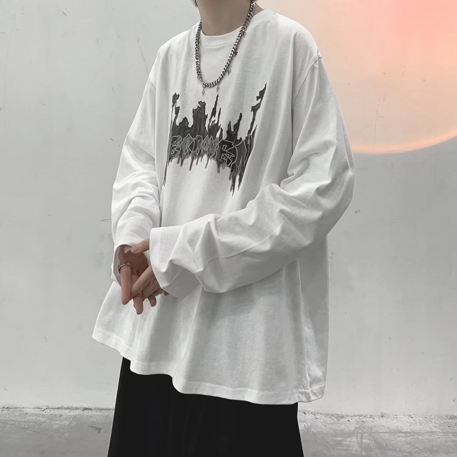 Trendy city style long-sleeved T-shirt men's autumn youth popular new Harajuku round neck standard fashion brand