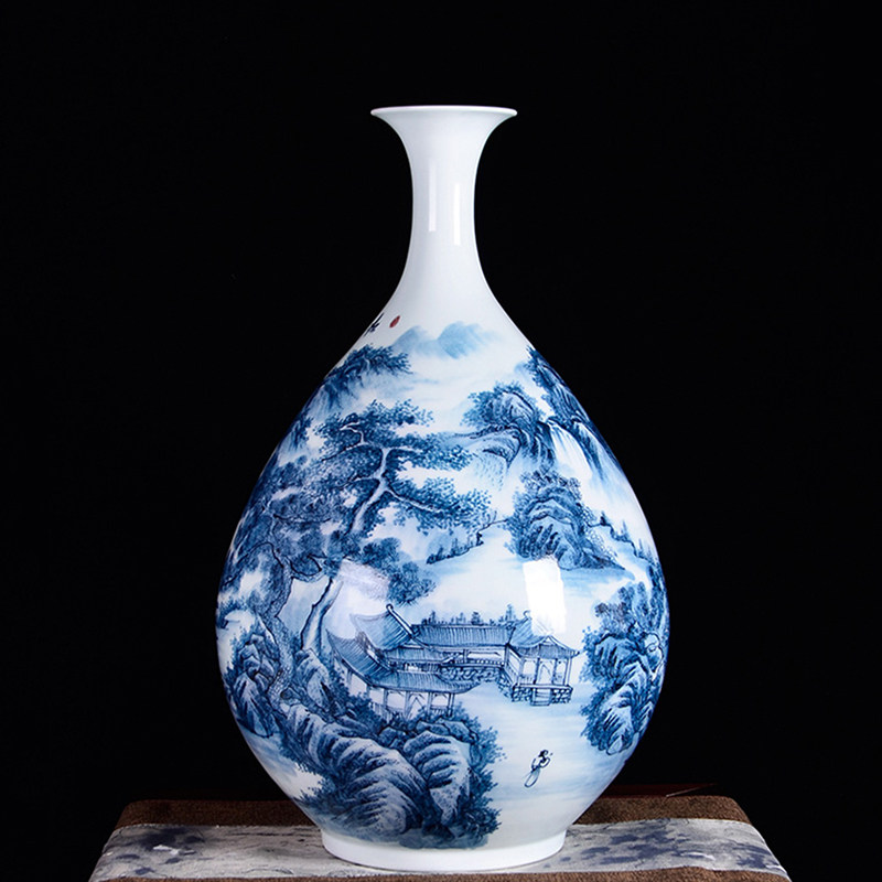 Jingdezhen Ceramic Ware Master Hand-painted Green Flower Porcelain Landscape Vase Antique Chinese Style Vintage Living-room Adornment Pendulum-Taobao