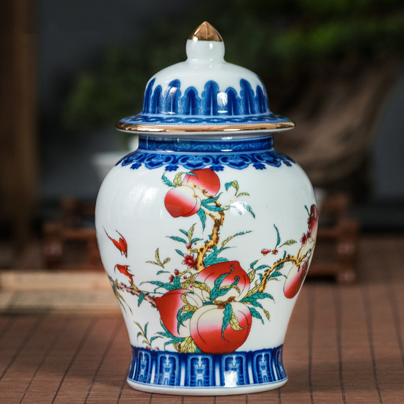 Jingdezhen Vase Ceramic Pendulum with antique Jiupeach General Jar Style Home Living Room Bou Rack Adornment Porcelain-Taobao