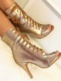 Золотые эластичные танцующие короткие сапоги на высоком каблуке, сандалии, обувь