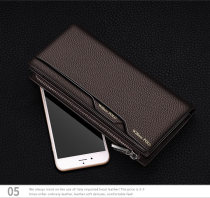 Mens card bag zipper genuine leather multi-functional large-capacity clutch anti-theft refreshing youth solid color long wallet