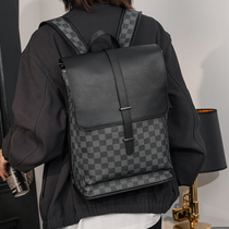 European station backpack mens bag handsome backpack casual trend plaid large capacity computer bag British style travel bag