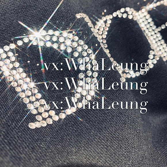 WhaLeung vintage中古水钻字母黑色短袖T恤上衣女圆领抖音同款夏 2