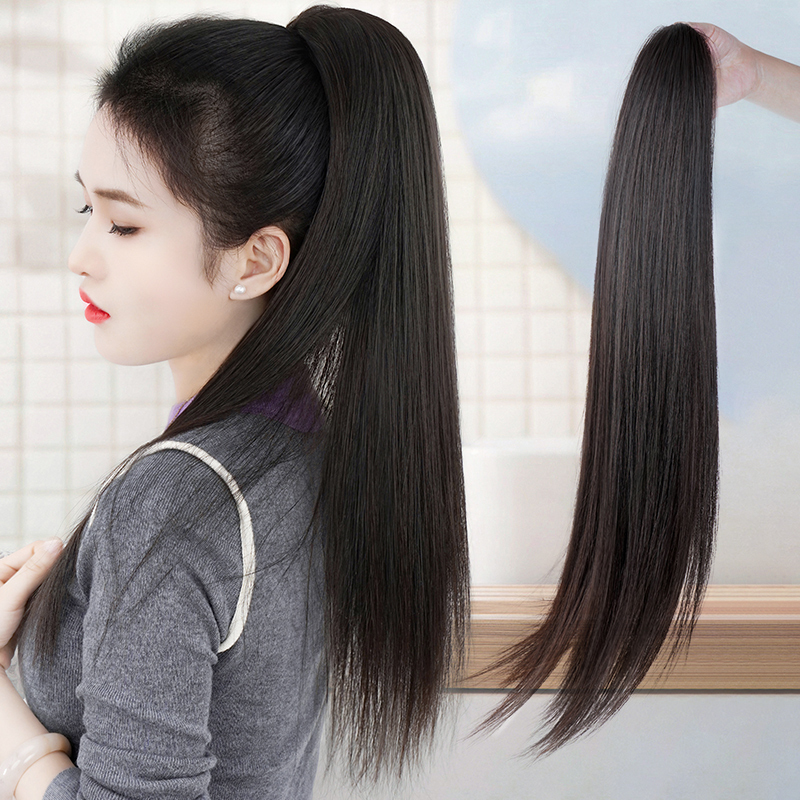 Real Hair Ponytail Wig with High Grip Clip for Women, Long Hair, Ultra-Light Half-Tied Ponytail, Real Hair with Extra Volume, Can Be Permed and Dyed