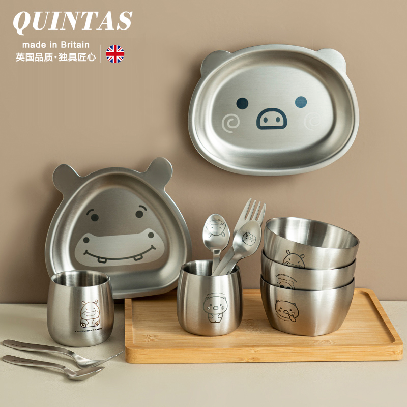 英国製抗菌子供用食器セット 304ステンレススチール製 ベビー専用吸盤付きダイニングトレイ ベビー用食器 本格派