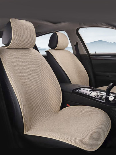 新款汽车坐垫四季通用仿亚麻半包座椅套超薄冬季冰丝透气车内座垫