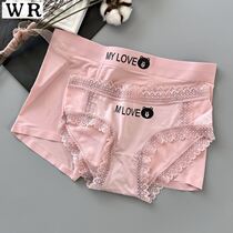 Couples underwear lace ice silk cute sweet sexy underwear set one man and one woman couple style mid-waist shorts KC