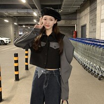 Tooling Wind Short Style Jacket Woman Summer 2022 New Design Sensation Small Crowdhit Color Splicing Long Sleeve Blouses