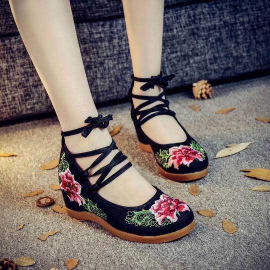 7 cm embroidered shoes for women thickened beef tendon sole canvas inner high heels cloth shoes for women single shoes ethnic style design