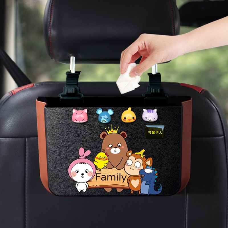 Car trash can Car interior supplies front row rear car storage bucket car hanging folding garbage bag