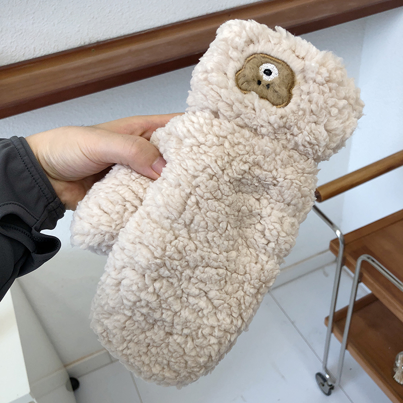Plush Cute Little Bear Warm for Women's Winter Outdoor Cold Protection Double Layer Thickened Gloves_voghion.com