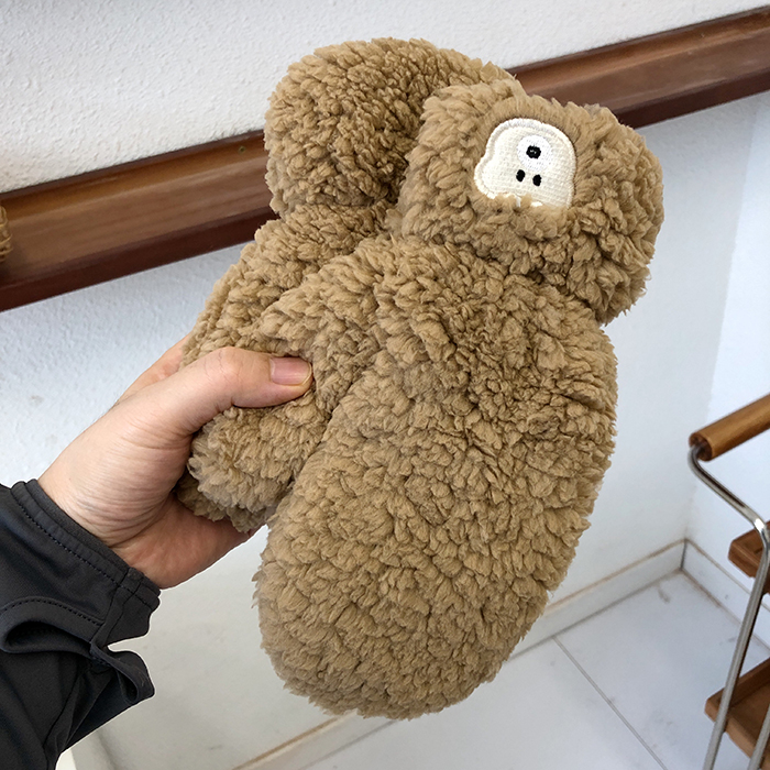 Plush Cute Little Bear Warm for Women's Winter Outdoor Cold Protection Double Layer Thickened Gloves_voghion.com