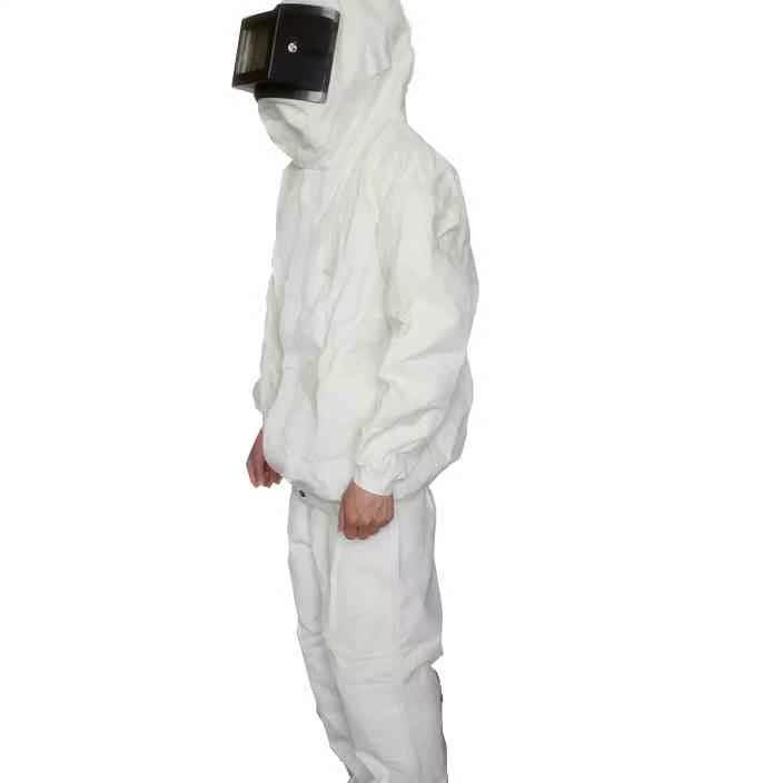 White canvas sandblasted suit with enlarged thickened tightening mouth anti-dust suit for body protection