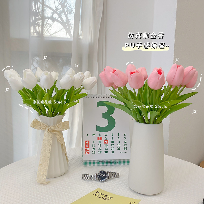 Ins simulation flower tulip fake flower bionic bouquet living room decoration flower table flower arrangement floral photo bouquet