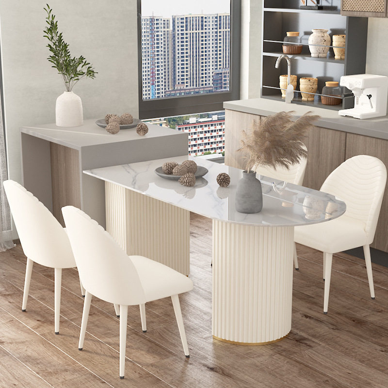 Modern minimalist rock slab dining table and chair combination oval dining table home small apartment light luxury restaurant island table