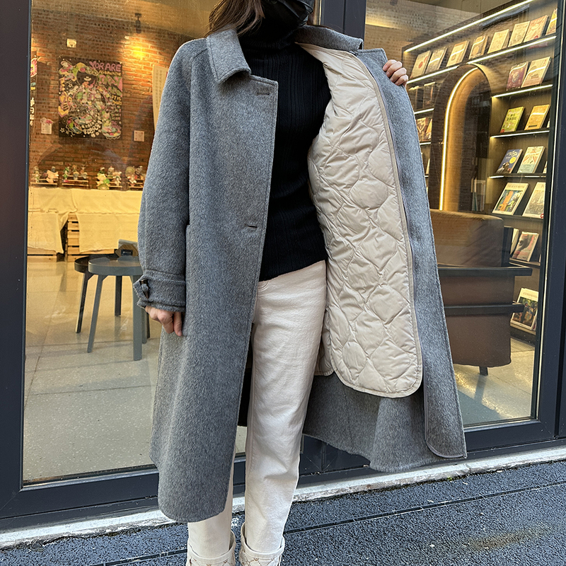 Colorful N642-Winter Simple Women's Long Detachable Liner down Coat White Duck down Wool Jacket