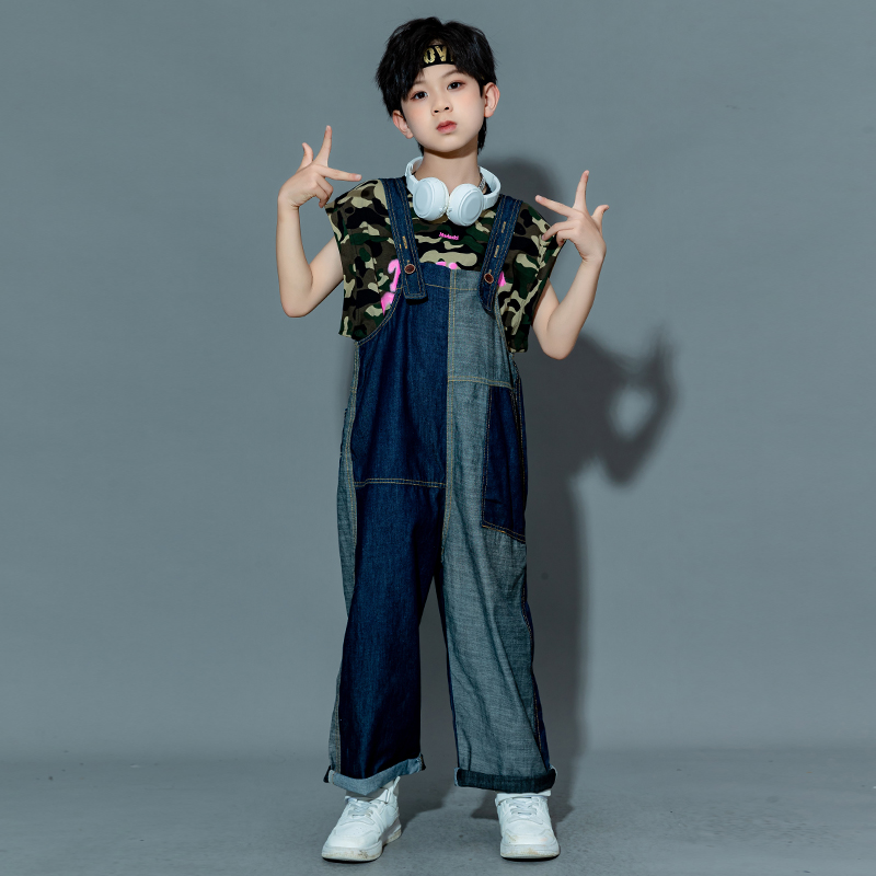 Children hiphop hip hop boy suit street dance camouflages walk show to serve girl jazz dance summer boobao-Taobao