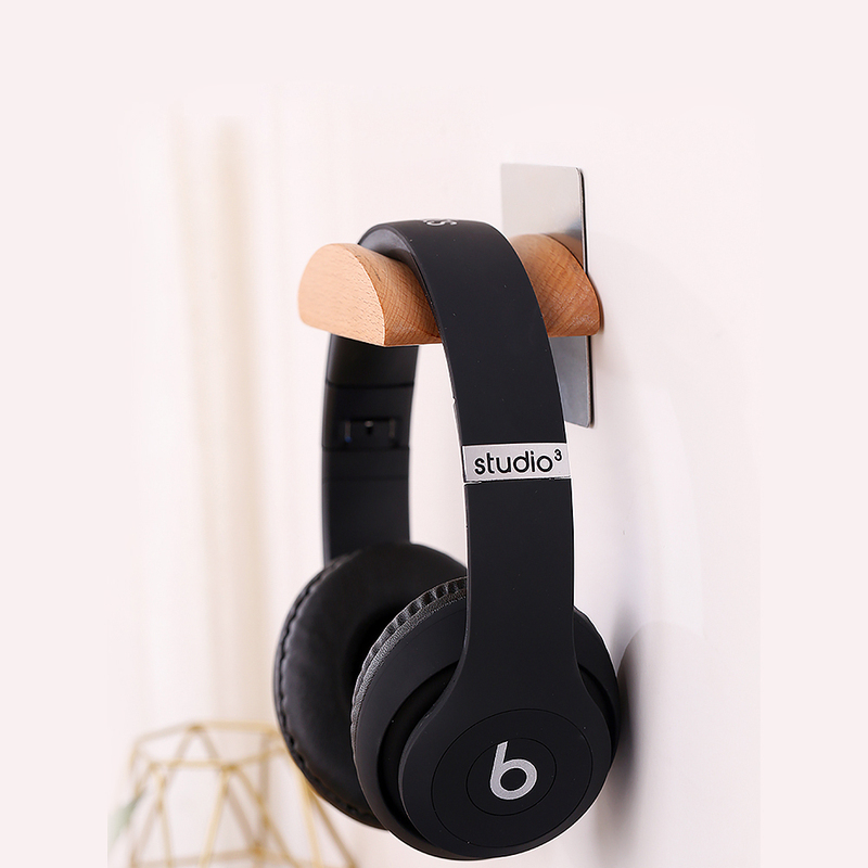 Solid Wood Headphone Stand Wall-Mounted Earphone Holder No-Drill Display Rack Metal Creative Universal Headset Stand