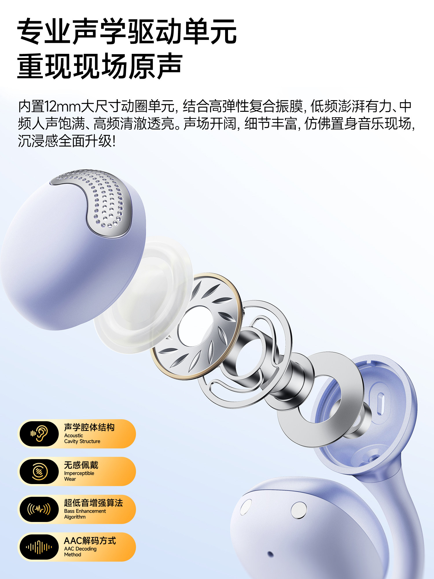 Wopow Wireless Bluetooth Earphones Ear Clip Ai Smart Translation Open-Ear Sports Headphones for Girls with High Aesthetic Appeal