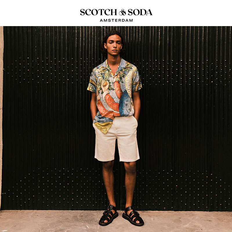 Scotch&Soda Dutch Soda Spring and Autumn New Style Classic Oil Painting Print Classic Short-Sleeve Shirt for Men