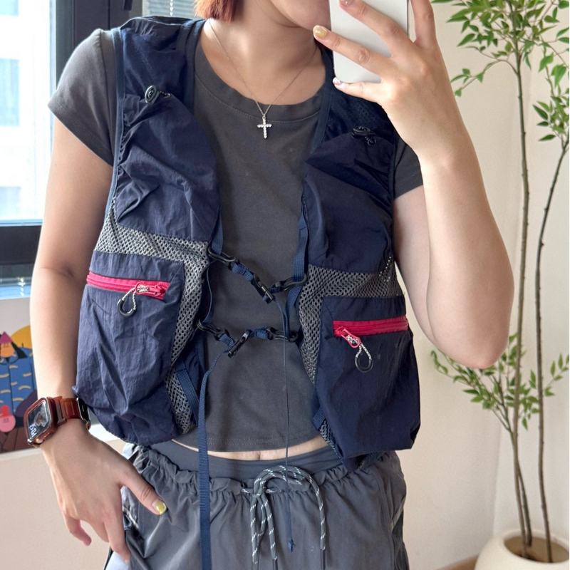 Outdoor Multi-Pocket Breathable Vest Lightweight Hiking Loose Casual Sleeveless Top Japanese Style Color-Blocked Vest