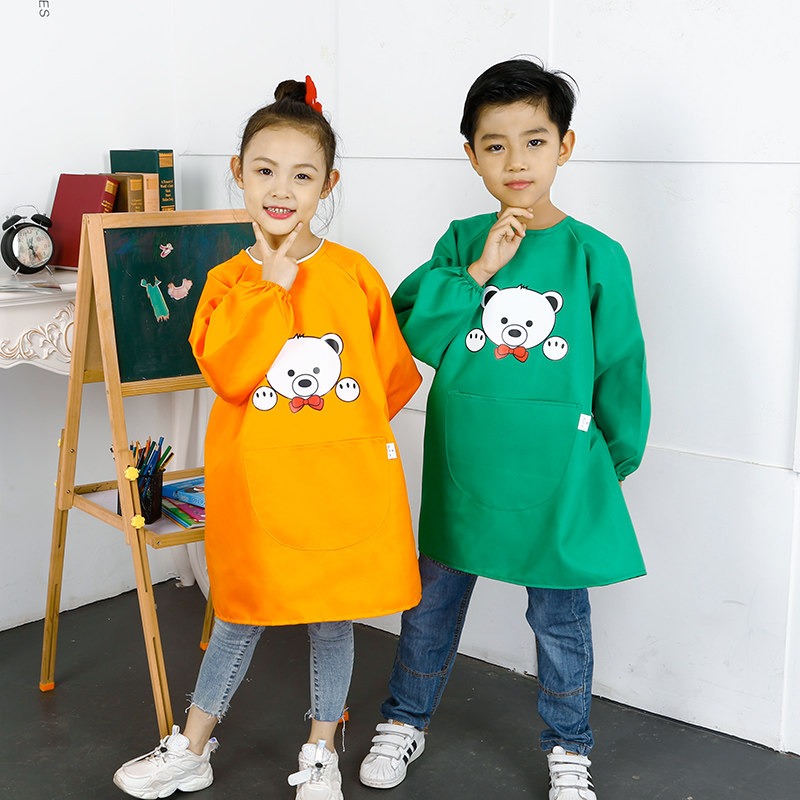 Long-sleeved apron children's art cartoon painting clothes painting kindergarten dinner gown custom logo printing custom