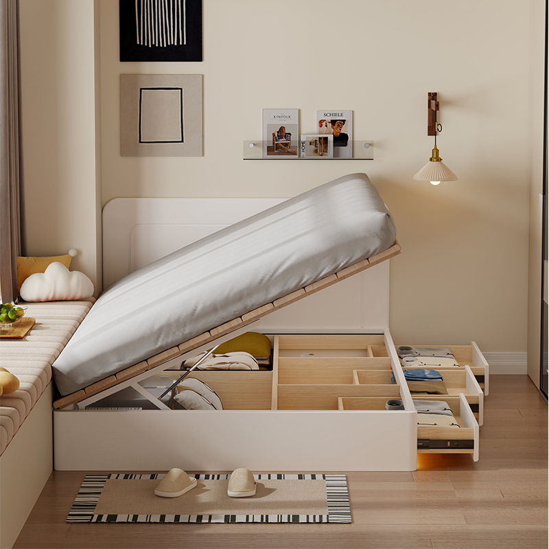 Solid Wood High-Pressure Storage Bed with Thin Headboard, Small Apartment, No Headboard, Side-Opening Tatami Drawer Box Bed Solid Wood High-Pressure Storage Bed with Thin Headboard, Small Apartment, No Headboard, Side-Opening Tatami Drawer Box Bed