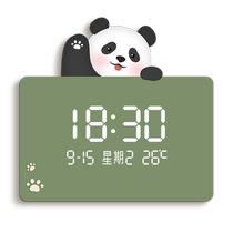 Dessin animé Panda horloge horloge murale invité Restaurant décoration peinture TV fond prise murale Rechargeable LED Table lumineuse horloge murale