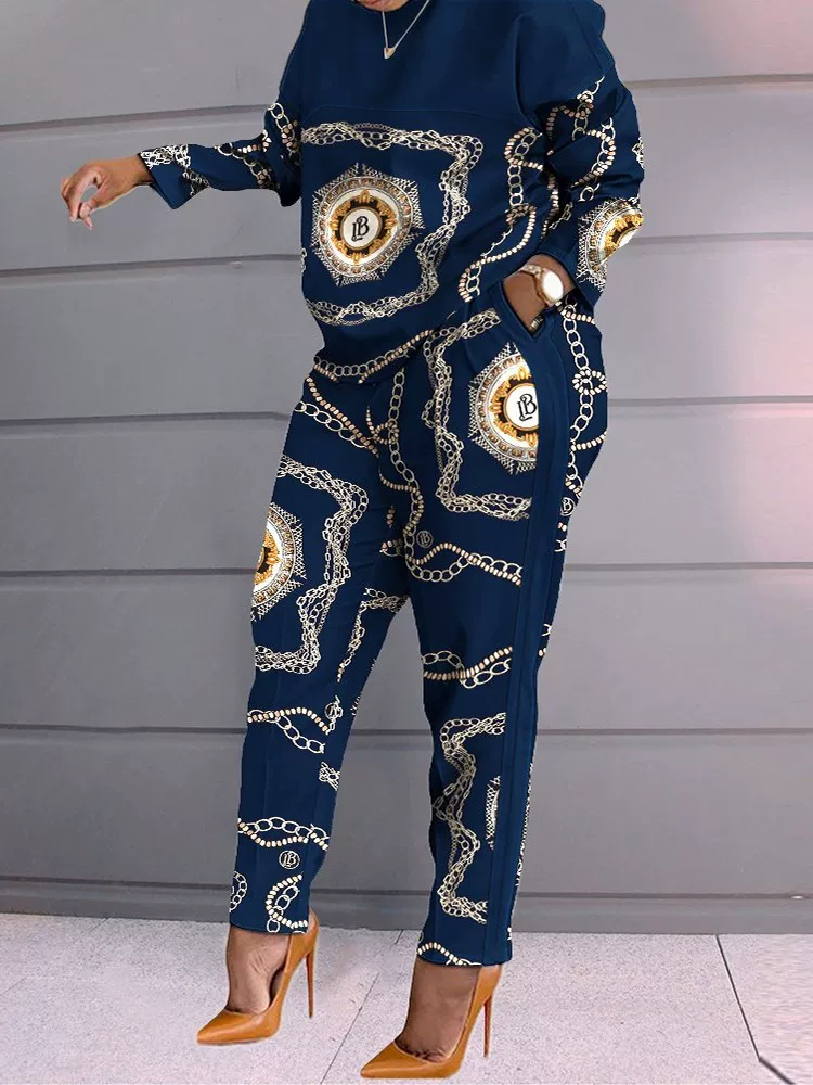 Women pants set 23 plus-size print patchwork long tracksuits