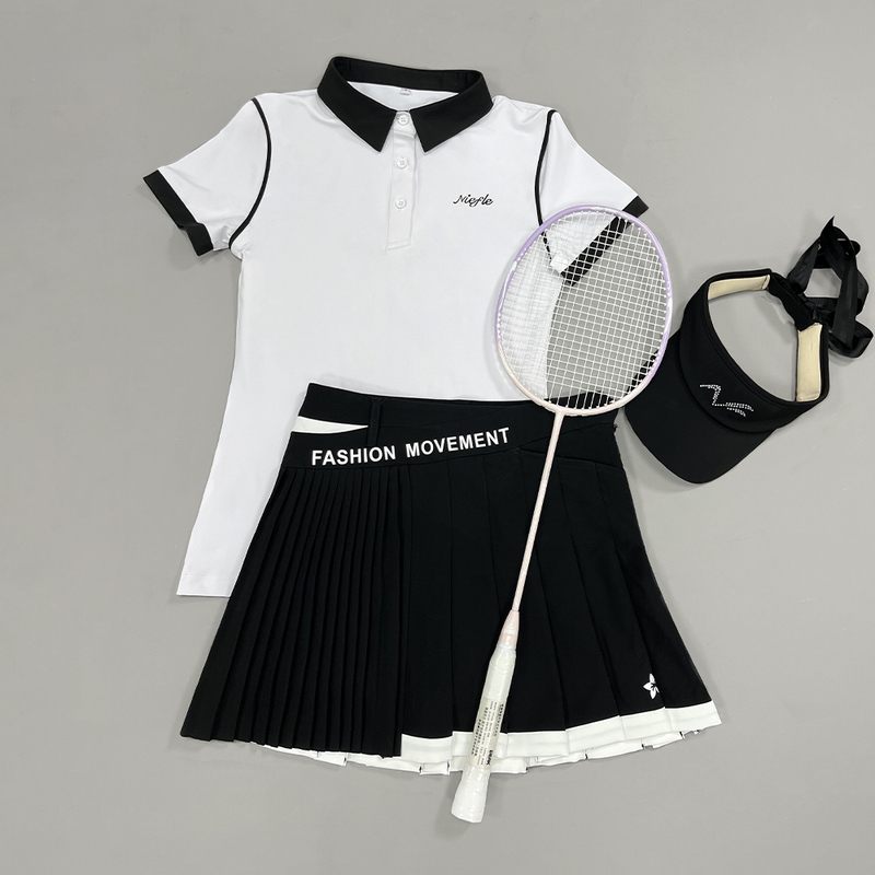New Summer Badminton Clothing for Women, Short-Sleeved Lapel Polo Shirt, Contrasting Color, Fashionable, Classy, Quick-Drying Sports Suit Skirt New Summer Badminton Clothing for Women, Short-Sleeved Lapel Polo Shirt, Contrasting Color, Fashionable, Classy, Quick-Drying Sports Suit Skirt