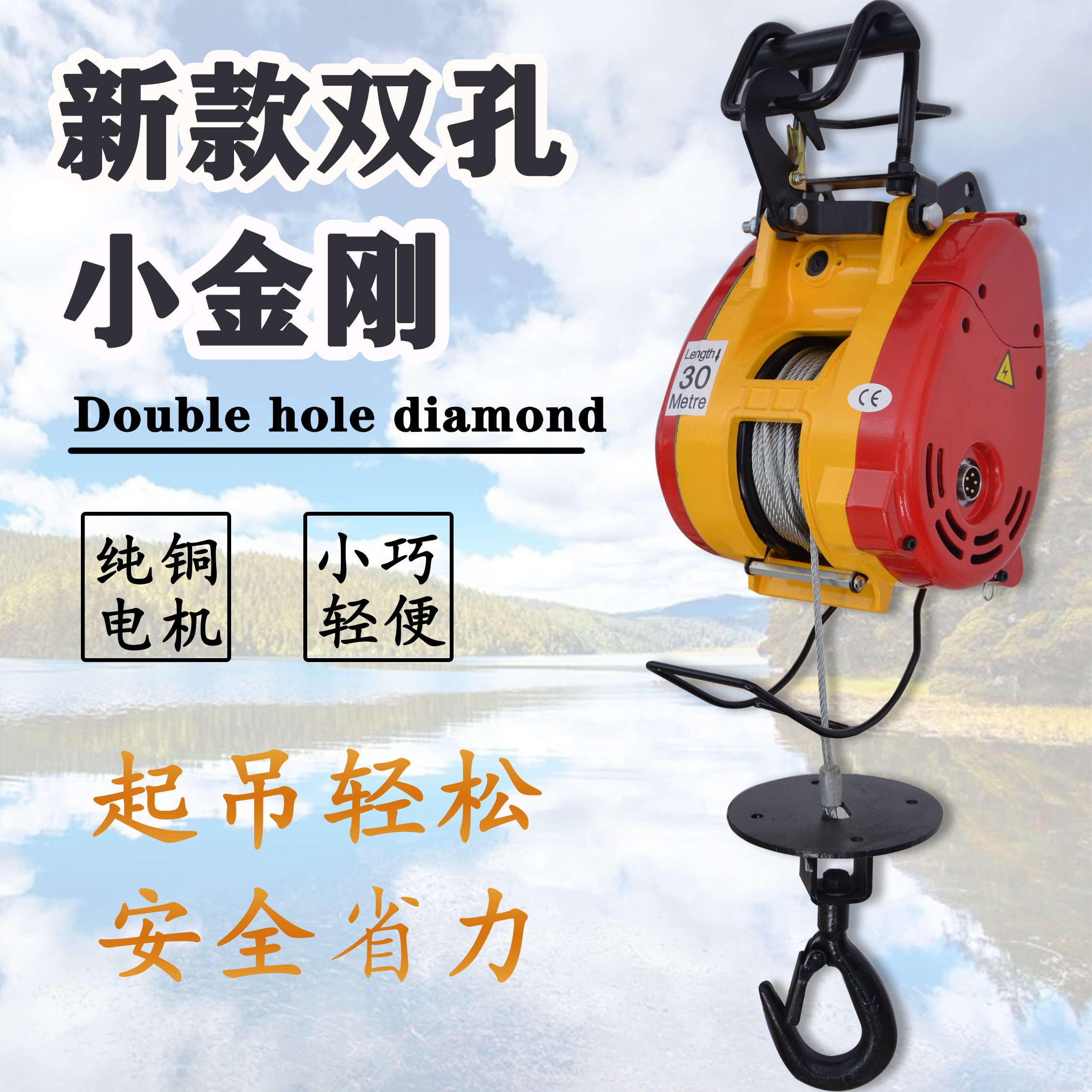 Small Diamond Micro Electric Hoist Small Crane Suspension Steel Wire Rope and household 220V Lifting Crane