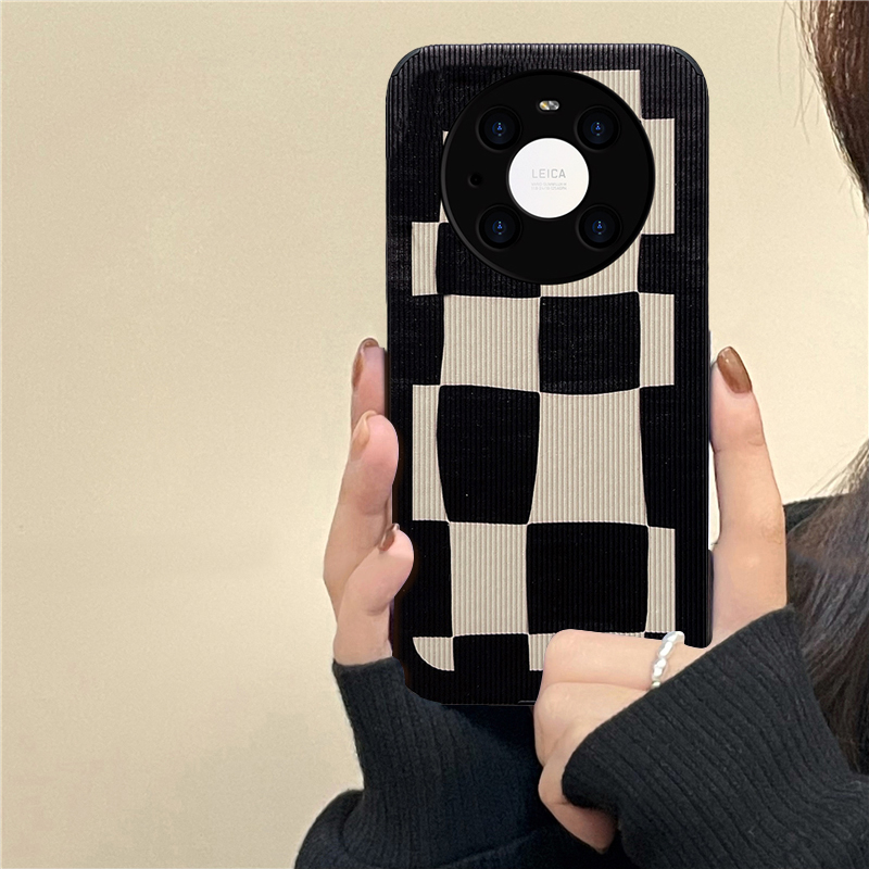 Huawei mate40pro mobile phone protective shell black and white lattice mate40e female models ins wind net red m30epro lens all-inclusive anti-fall checkerboard leather pattern mt40p simple