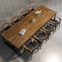 Industrial Wind Solid Wood Meeting Table Rectangular Bench Bench Long Plate Table Brief Modern Office Negotiation Table Table And Chairs Combination